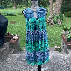 Old Navy Tropical Print Swing Dress Sleeveless Medium green/ blue Lightweight